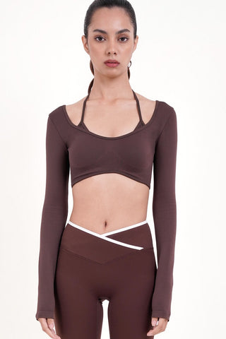 Surge Long Sleeve Bra Top in Espresso