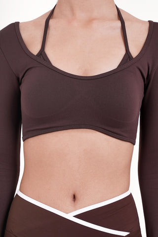 Surge Long Sleeve Bra Top in Espresso