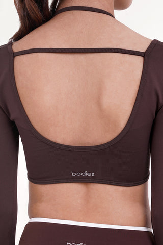 Surge Long Sleeve Bra Top in Espresso