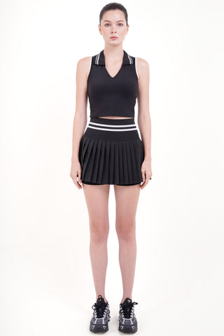 Serve Contrast Polo Top in Black