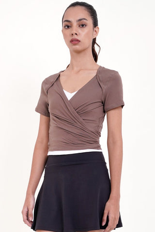 Aira Wrap Top in Mocha