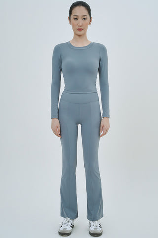 Twist-Back Long Sleeve Bra Top in Steel Blue (1 XL LEFT)