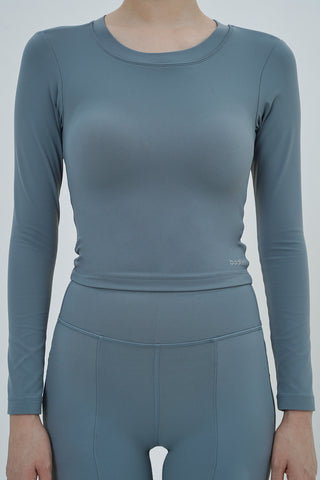 Twist-Back Long Sleeve Bra Top in Steel Blue (1 XL LEFT)