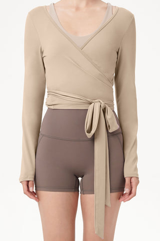 Eden Longsleeve Wrap Top in Sand