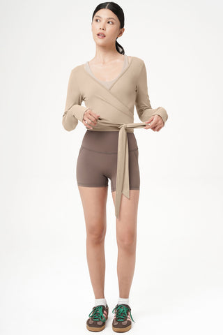 Eden Longsleeve Wrap Top in Sand