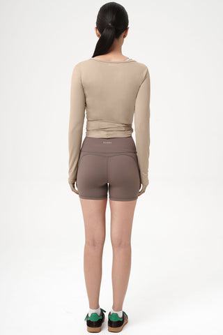 Eden Longsleeve Wrap Top in Sand