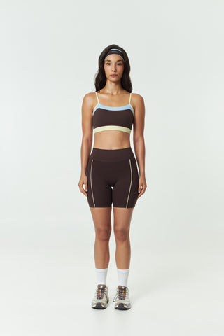 Prana Contrast Biker Shorts in Espresso Butter