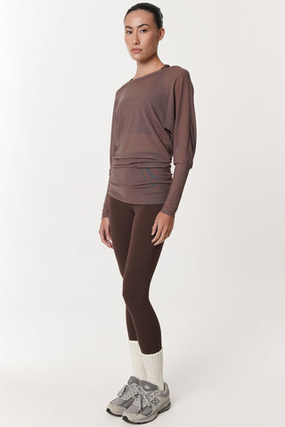 Robic Off-Shoulder Sheer Top in Espresso