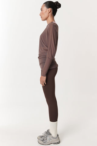 Robic Off-Shoulder Sheer Top in Espresso