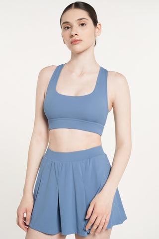 Box-Pleat Tennis Skirt in Pacific Blue