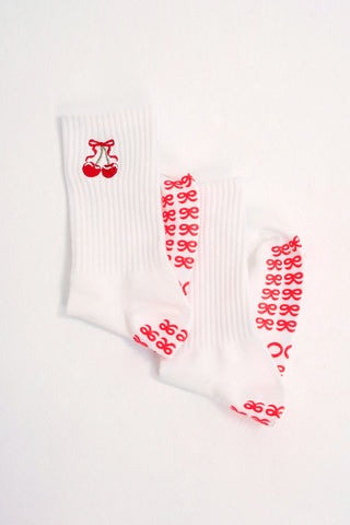 Cherry Good Grip Socks in White (Last Pieces)