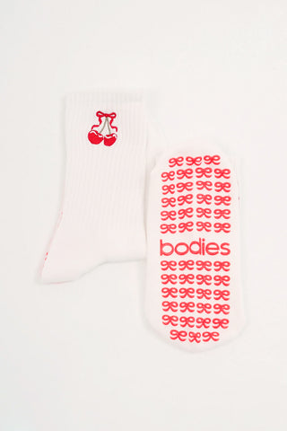 Cherry Good Grip Socks in White (Last Pieces)