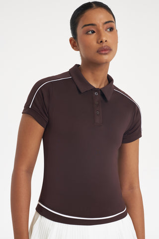 Archer Contrast Polo Top in Espresso