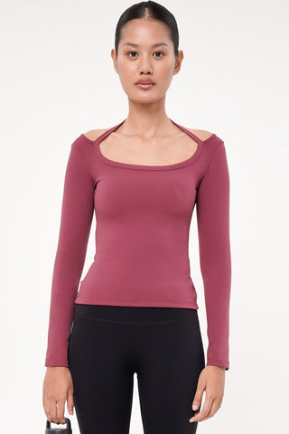 Solace Long Sleeve Bra Top in Burgundy Wine