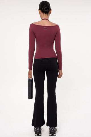 Solace Long Sleeve Bra Top in Burgundy Wine
