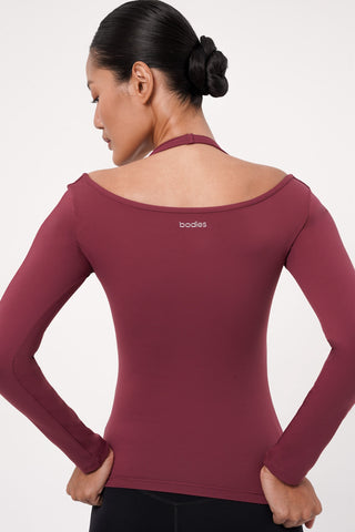 Solace Long Sleeve Bra Top in Burgundy Wine