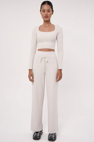 Ripple Long Sleeve Bra Top in Eggshell