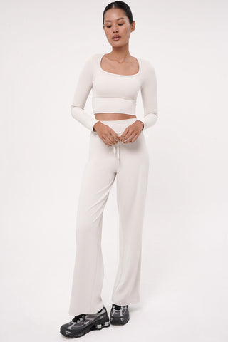 Ripple Long Sleeve Bra Top in Eggshell