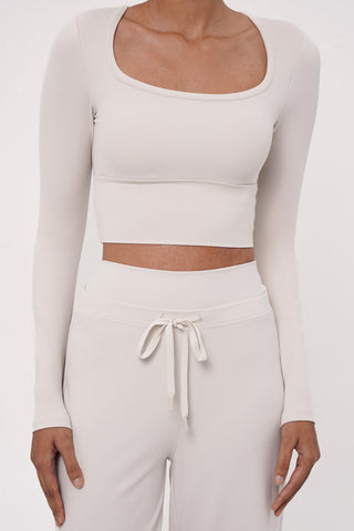 Ripple Long Sleeve Bra Top in Eggshell