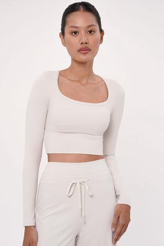 Ripple Long Sleeve Bra Top in Eggshell