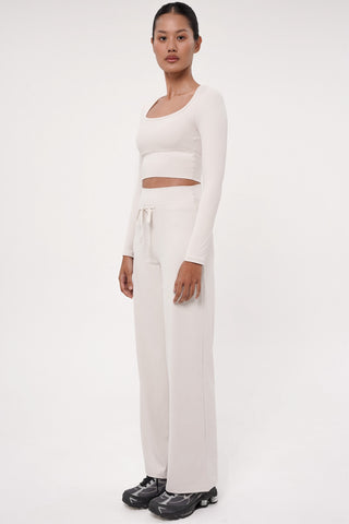 Ripple Long Sleeve Bra Top in Eggshell