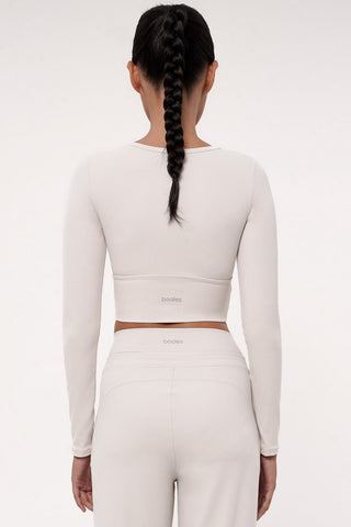 Ripple Long Sleeve Bra Top in Eggshell