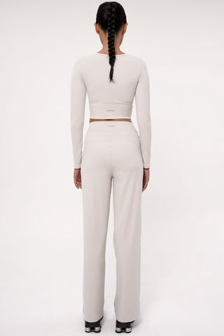 Ripple Long Sleeve Bra Top in Eggshell