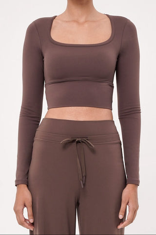 Ripple Long Sleeve Bra Top in Truffle