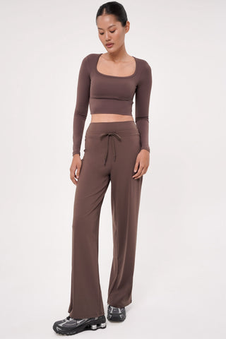 Ripple Long Sleeve Bra Top in Truffle