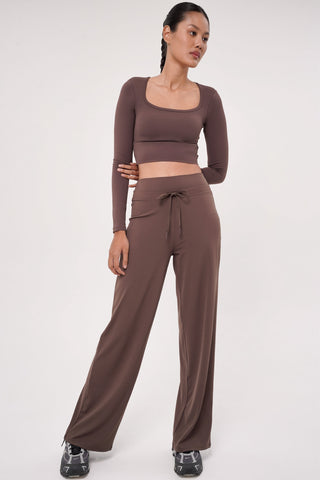 Ripple Long Sleeve Bra Top in Truffle