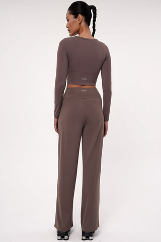 Ripple Long Sleeve Bra Top in Truffle