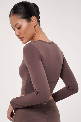 Ripple Long Sleeve Bra Top in Truffle