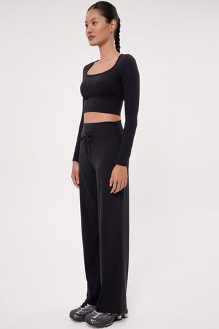 Ripple Long Sleeve Bra Top in Black