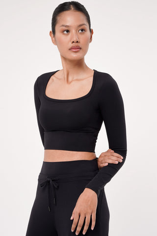 Ripple Long Sleeve Bra Top in Black