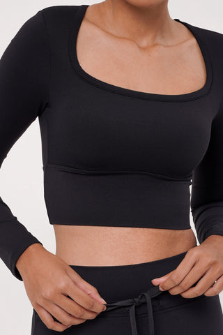 Ripple Long Sleeve Bra Top in Black