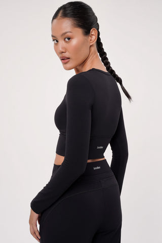 Ripple Long Sleeve Bra Top in Black