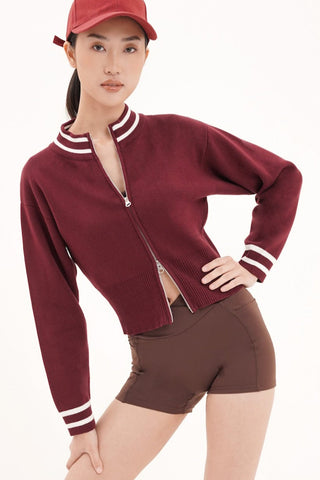 Warm-Up Knit Jacket in Dark Cherry
