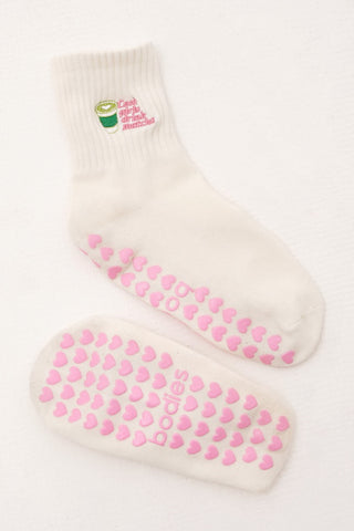 Cool Girls Drink Matcha Grip Socks in Off White
