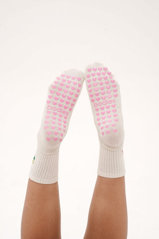 Cool Girls Drink Matcha Grip Socks in Off White
