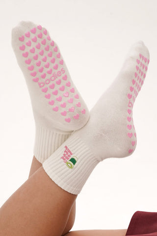 Cool Girls Drink Matcha Grip Socks in Off White