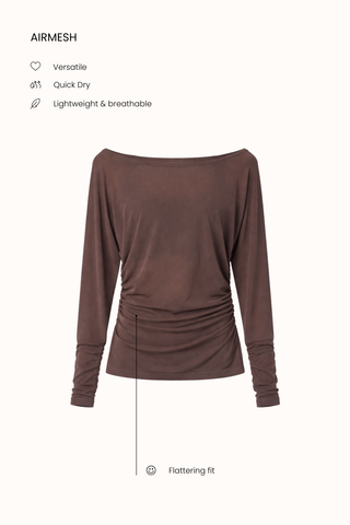 Robic Off-Shoulder Sheer Top in Espresso