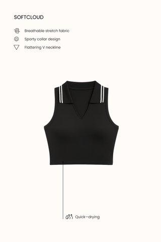 Serve Contrast Polo Top in Black