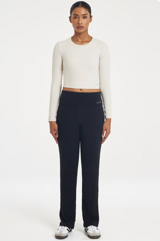 Twist-Back Long Sleeve Bra Top in Eggshell