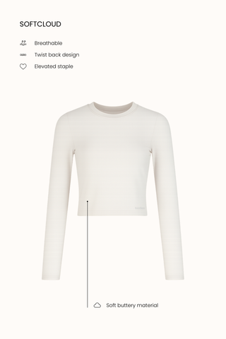 Twist-Back Long Sleeve Bra Top in Eggshell