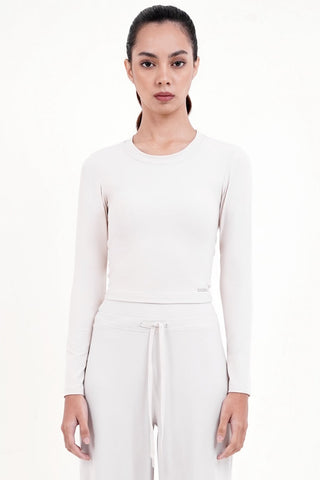 Twist-Back Long Sleeve Bra Top in Eggshell