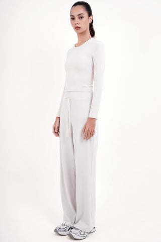 Twist-Back Long Sleeve Bra Top in Eggshell