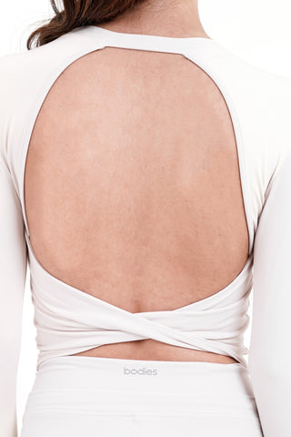 Twist-Back Long Sleeve Bra Top in Eggshell