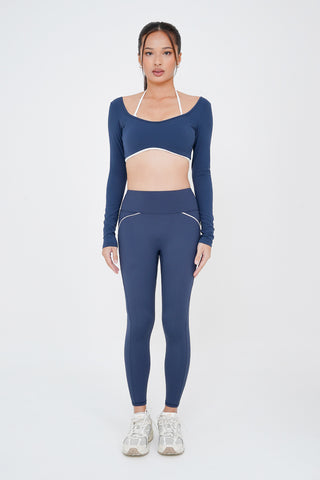 Sleek Long Sleeve Bra Top in Navy (L, LAST PIECE)