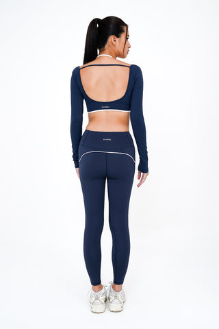 Sleek Long Sleeve Bra Top in Navy (L, LAST PIECE)