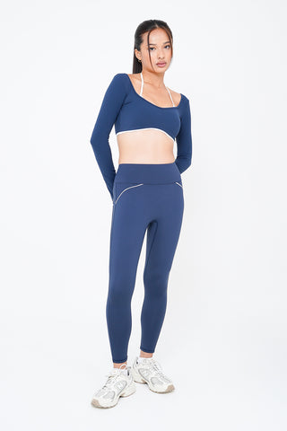 Sleek Long Sleeve Bra Top in Navy (L, LAST PIECE)